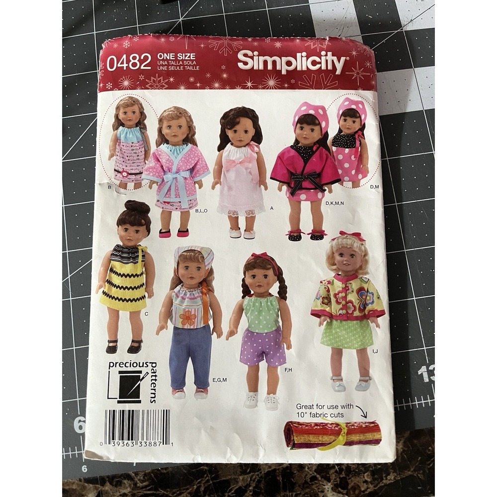 Simplicity Sewing Pattern 0482 Doll Clothes Size 18" Dress Skirt Jacket Shoes